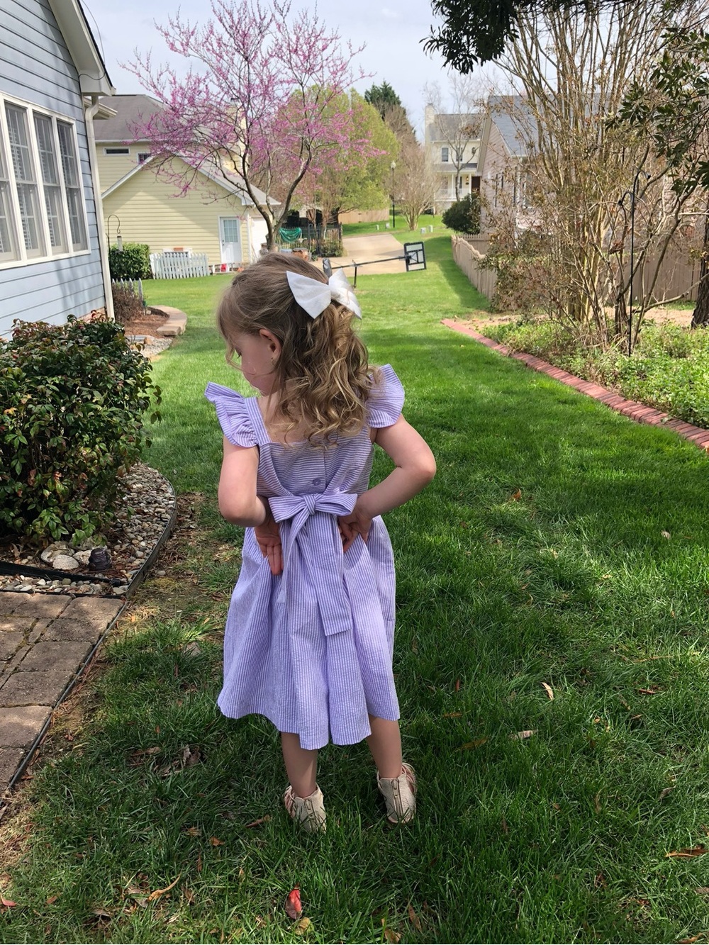 Girls' Lavender & White Seersucker Ruffle Strap Dress